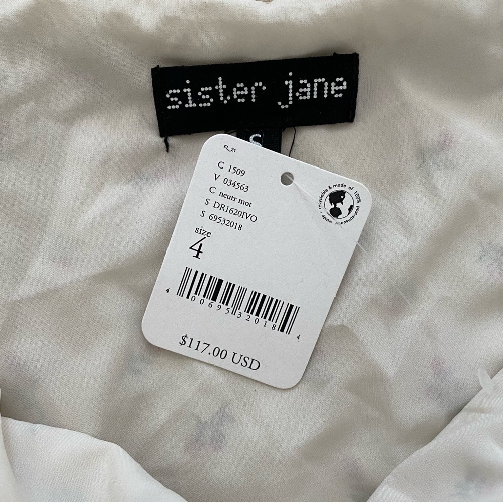 Sister Jane Reel Rose Cami Midi Dress Ruffle Neckline Cream Red Floral Print - Picture 11 of 12